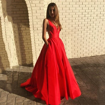 2022 Элегантные Красные Платья для выпускного вечера без рукавов с V-образным вырезом, Официальная вечеринка С Женским Вечерним платьем Robe De Soirée Femme