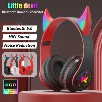 Devil Ear Bluetooth Наушники С Микрофоном Стерео Музыка RGB Мигающий для Мобильных Телефонов Pc Gamer Игровая Гарнитура Подарок Для Детей Мальчиков