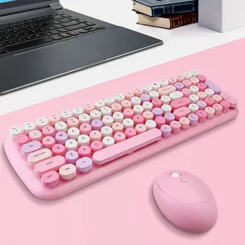 Беспроводная клавиатура и мышь для настольного ноутбука, беспроводная цифровая клавиатура 2.4G, синий Розовый комплект клавиатуры и мыши для девочек