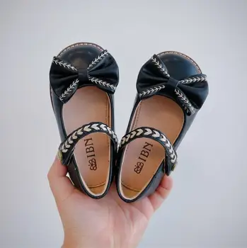 Весна 2023 Новая детская обувь Для маленьких девочек, Ботинки принцессы с милым бантом, Корейская мода, Темперамент для девочек, Черная, бежевая кожа