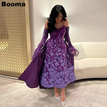 Вечерние платья с фиолетовой вышивкой Booma, Кружевные Вечерние платья с длинными рукавами Длиной до щиколоток, Платья для выпускного вечера в Саудовской Аравии, Платья для официальных мероприятий