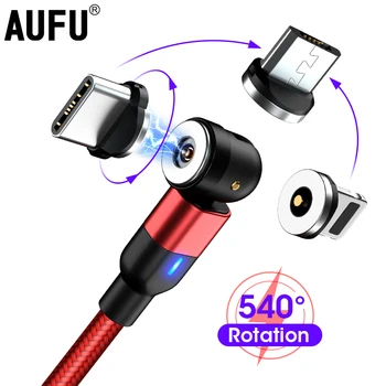 Магнитный зарядный кабель AUFU, вращающийся на 540 градусов, кабель USB Type C, магнит, зарядный провод Micro USB для Samsung, USB-шнур для телефона Xiaomi