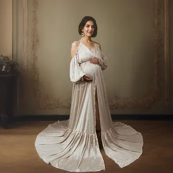 Реквизит для фотосессии Шелковистый Гладкий Кафтан Макси Длинный Халат Платье для беременных Вечерний костюм для женщин Аксессуары для фотосъемки