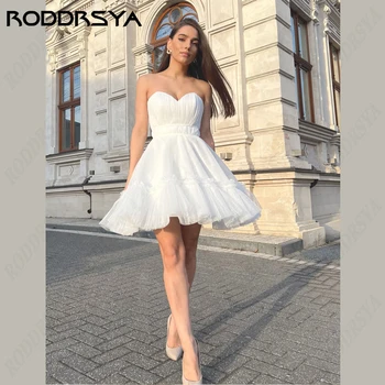 Свадебное платье RODDRSYA без бретелек, свадебное платье без рукавов на шнуровке с открытой спиной, элегантное свадебное платье из тюля, сексуальное короткое платье большого размера