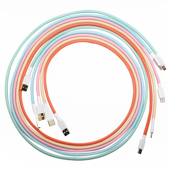 Цветной нейлоновый кабель USB C с рукавами, USB-порт type c, позолоченные разъемы длиной 1,2 м, 6 цветов, синий, розовый, фиолетовый, оранжевый, бежевый, голубой